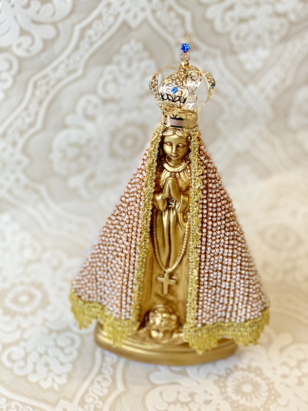 Nossa Senhora Aparecida 25cm strass e pérolas
