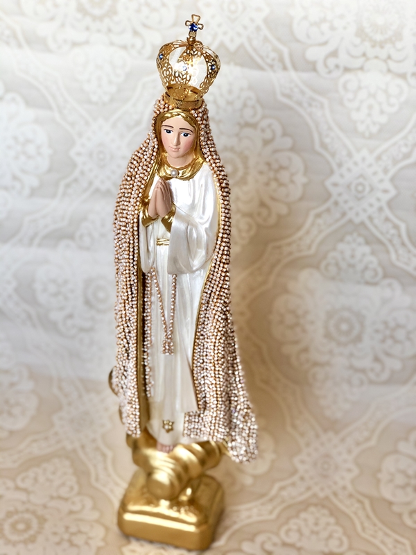 Nossa Senhora de Fátima 50cm strass e pérolas