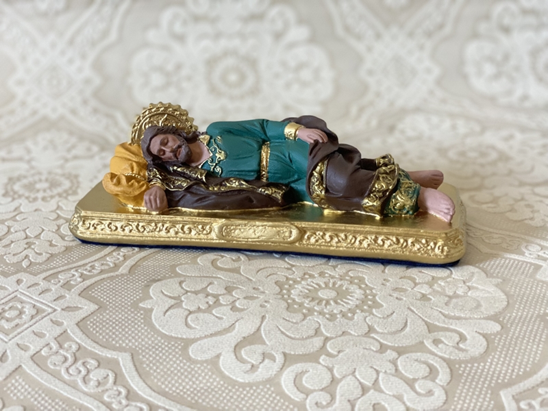 São José 20cm dormindo pintura acrílica envelhecida