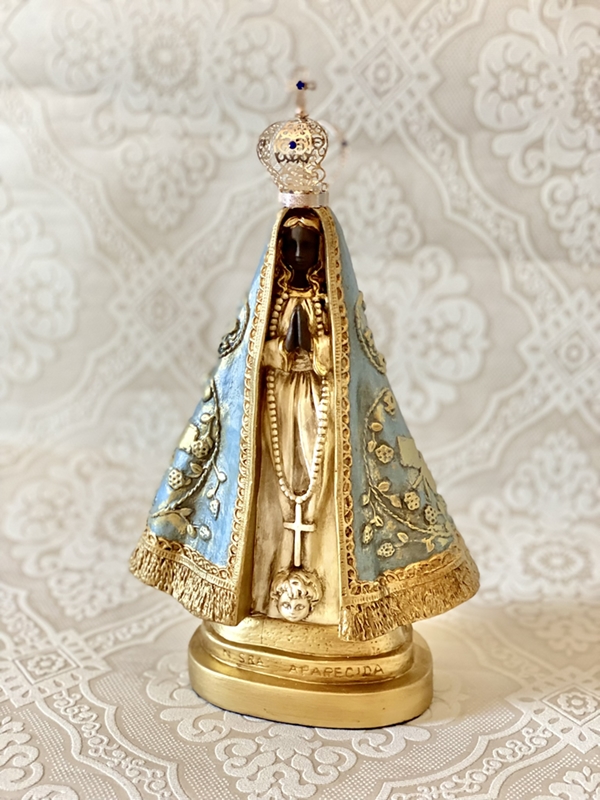 Nossa Senhora Aparecida 30cm pintura metalizada envelhecida