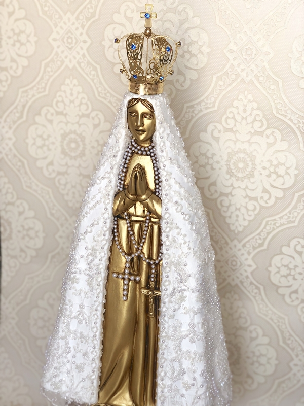 Nossa Senhora Aparecida 70cm em renda bordada
