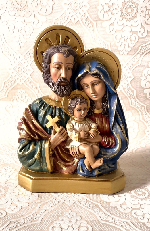 Busto de Sagrada Família 30cm envelhecido com pátina dourada