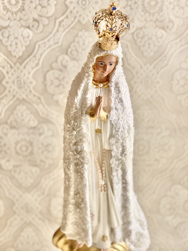 Nossa Senhora de Fátima 60cm em renda bordada