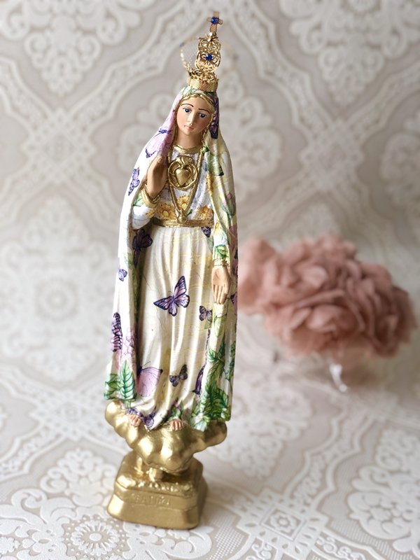 Imaculado Coração de Fátima 30cm Decoupage em Guardanapo