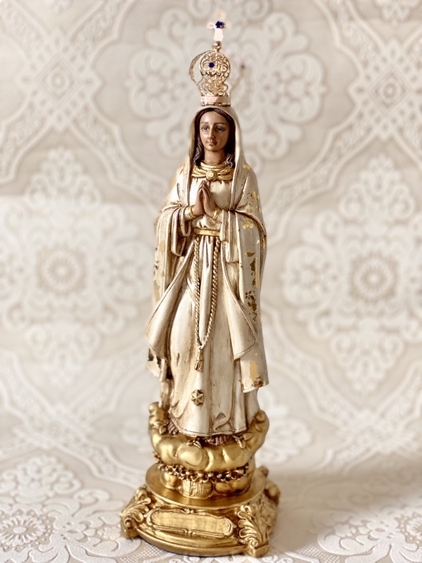 Nossa Senhora de Fátima 30cm envelhecida com folha de ouro