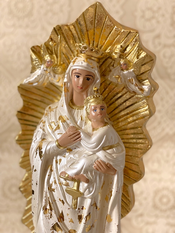 Nossa Senhora do Perpétuo Socorro 40cm pintura perolada e folha de ouro