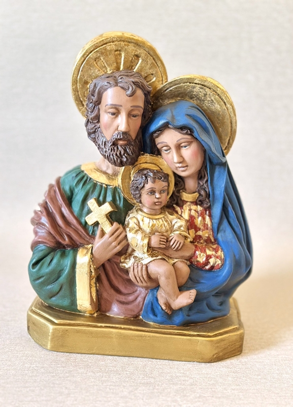 Busto de Sagrada Família 30cm envelhecida e folha de ouro