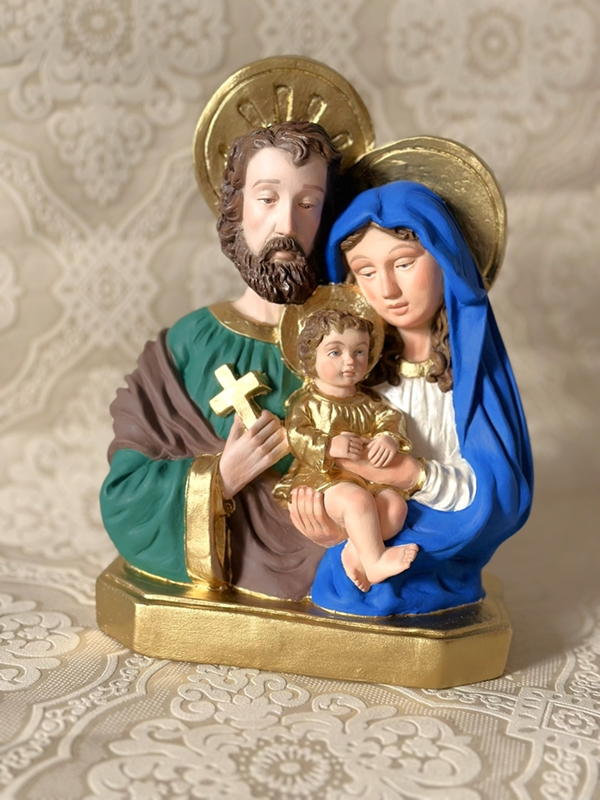 Busto de Sagrada Família 30cm colorido e carnação a óleo