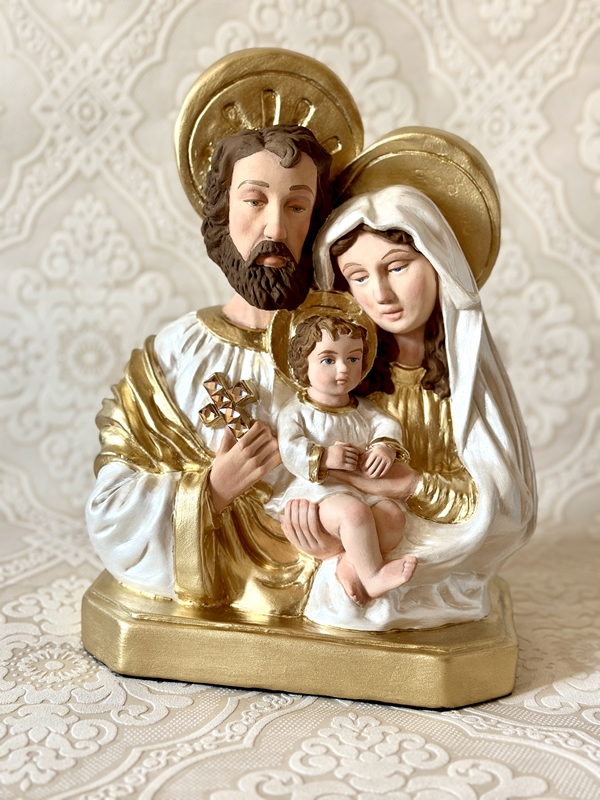 Busto de Sagrada Família 30cm perolada e carnação a óleo