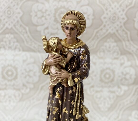 Santo Antônio 30cm pintura com folha de ouro