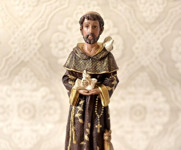 São Francisco de Assis 30cm pintura envelhecida com desenhos