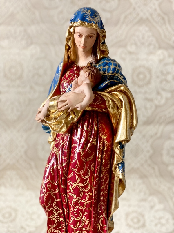 Nossa Senhora do Bom Parto 40cm policromia com sgrafitto em folha de ouro