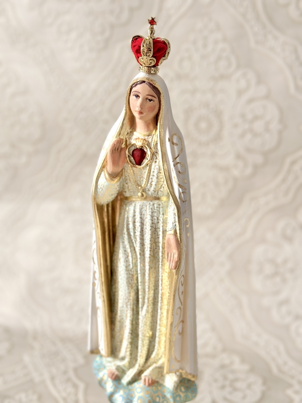 Imaculado Coração de Fátima 30cm policromia com sgrafitto em folha de ouro