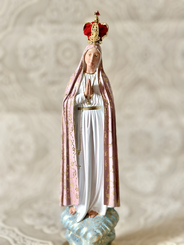 Nossa Senhora de Fátima 30cm policromia com Sgrafitto em folha de ouro