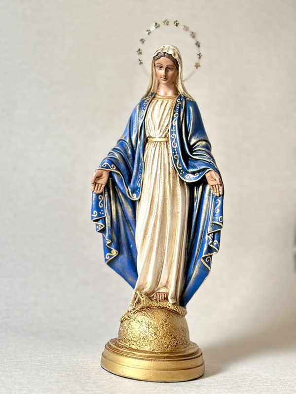 Nossa Senhora das Graças com 30cm envelhecida com pátina e desenhos