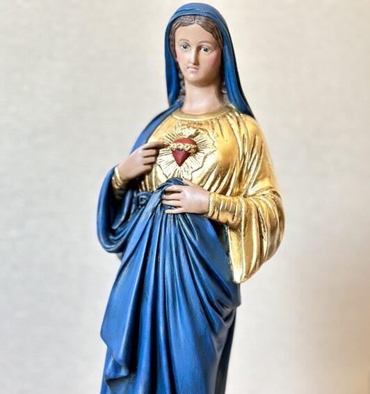 Imaculado Coração de Maria 40cm folha de ouro e pintura envelhecida