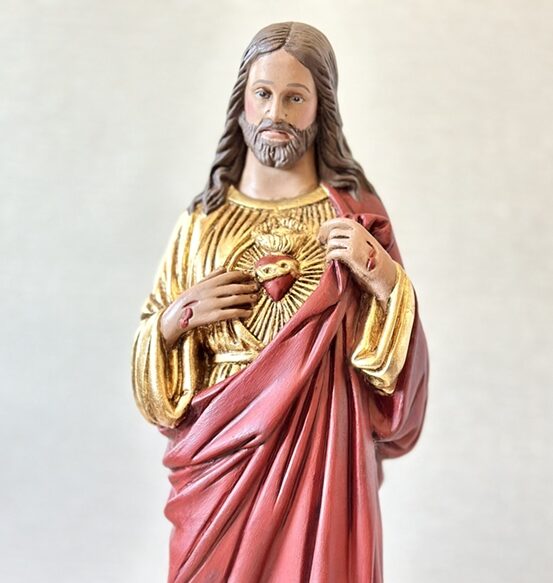 Sagrado Coração de Jesus 40cm folha de ouro e pintura envelhecida