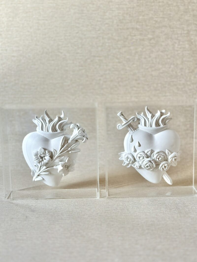 Box acrílico transparente com medalha Sagrado Coração