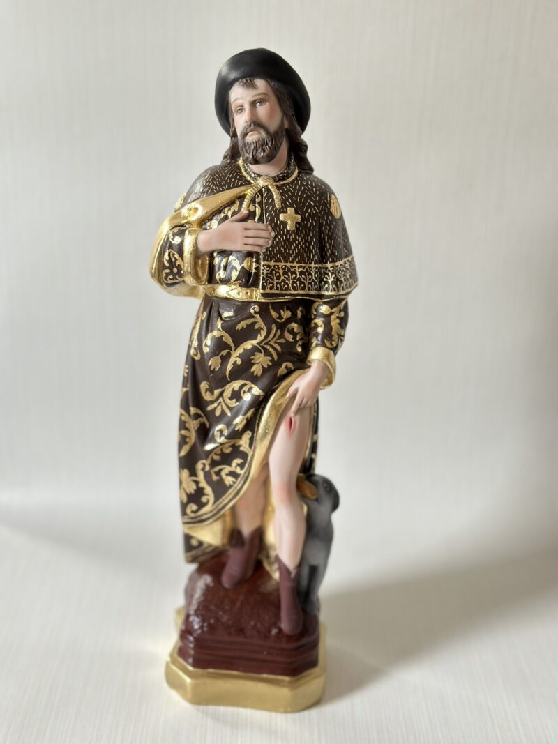 São Roque 40cm Policromia com Sgraffito em folha de ouro