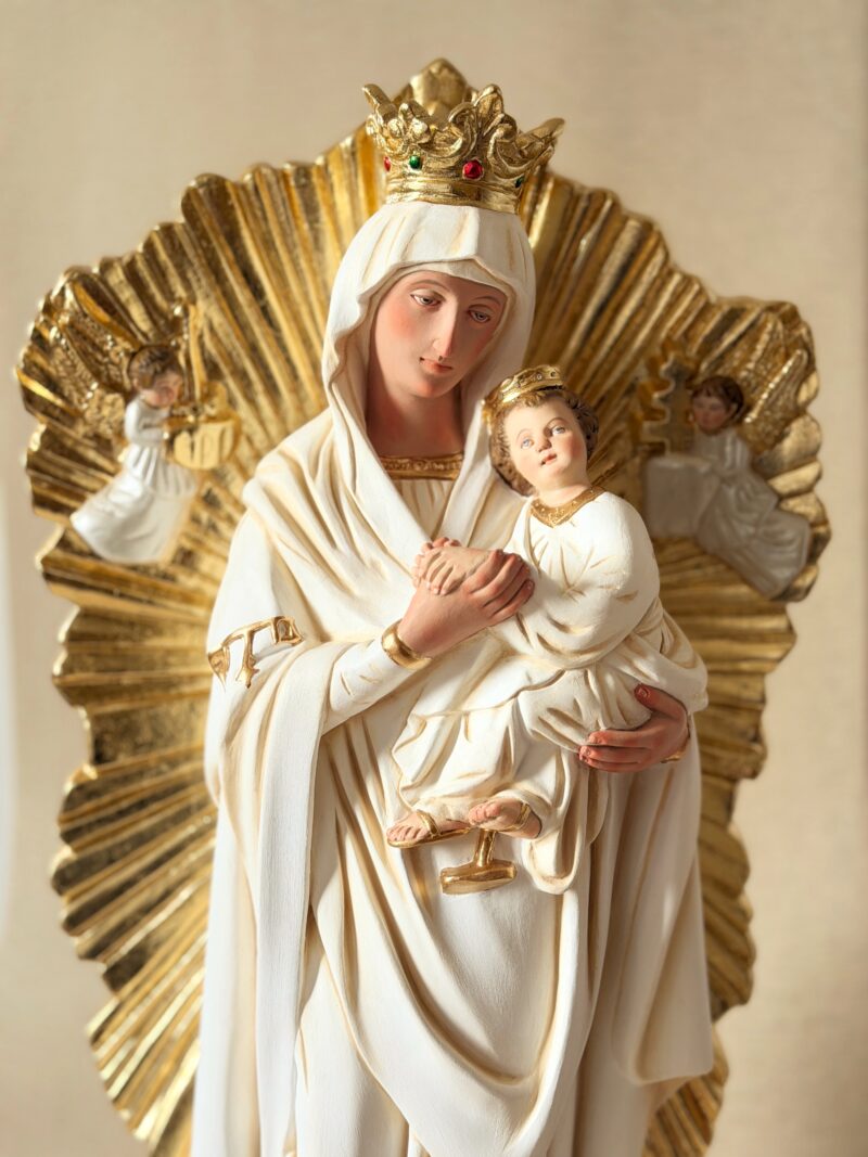 Nossa Senhora do Perpétuo Socorro 60cm pintura à óleo com folha de ouro