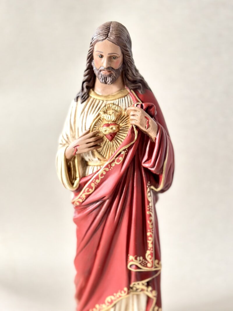 Sagrado Coração de Jesus 40cm pintura acrílica envelhecida e desenhos