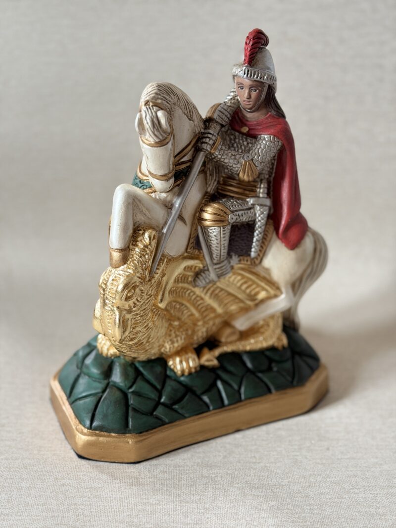 São Jorge 30cm em pintura envelhecida e folha de ouro